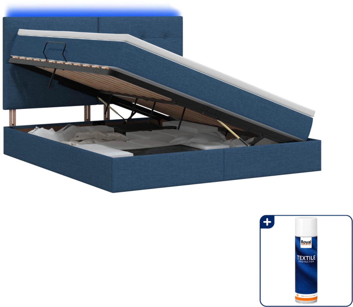 vidaXL Queensize opslagbed met matras - 160 x 200 cm - blauw - Inclusief textielbeschermer 500 ml