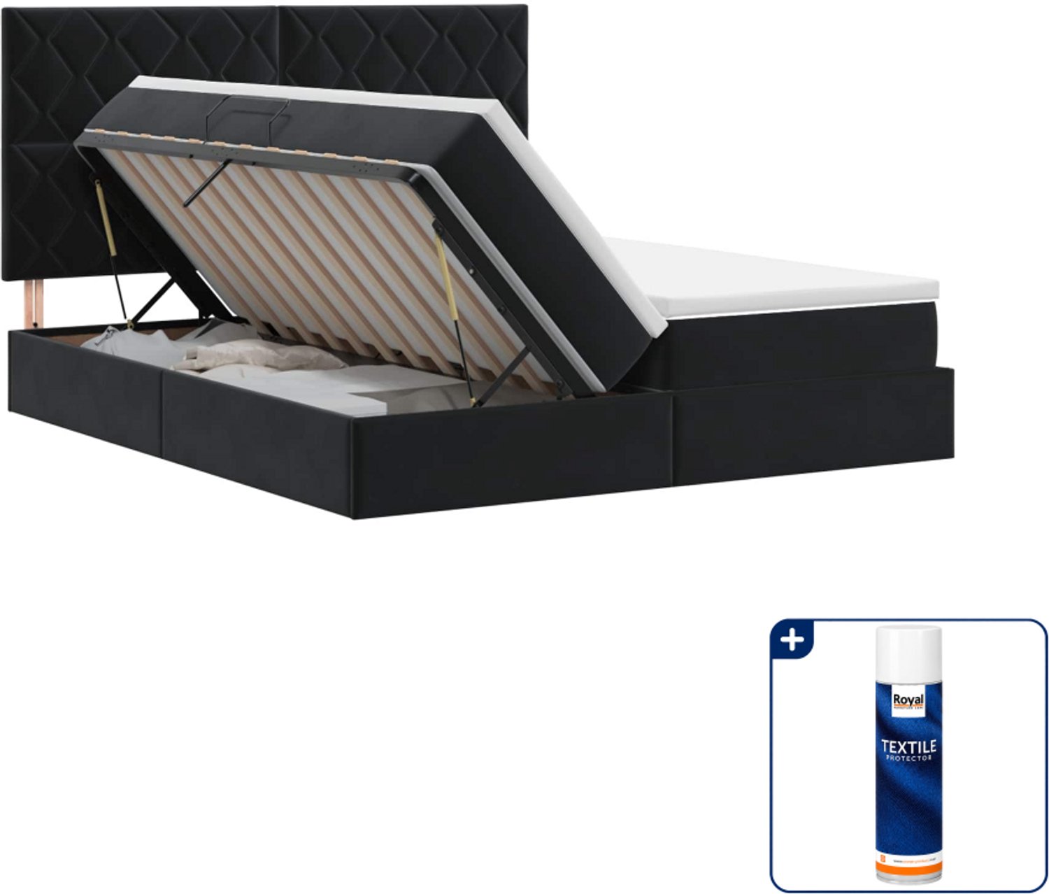vidaXL Kingsize opbergbed - 180 x 200 cm - zwart - Inclusief textielbeschermer 500 ml