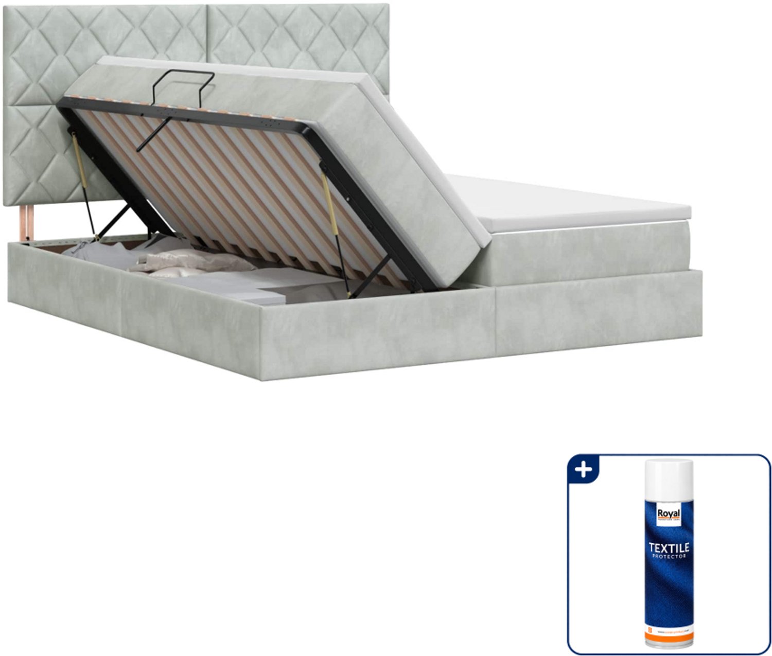 vidaXL opbergbed - 200 x 200 cm - fluweel - lichtgrijs - Inclusief textielbeschermer 500 ml