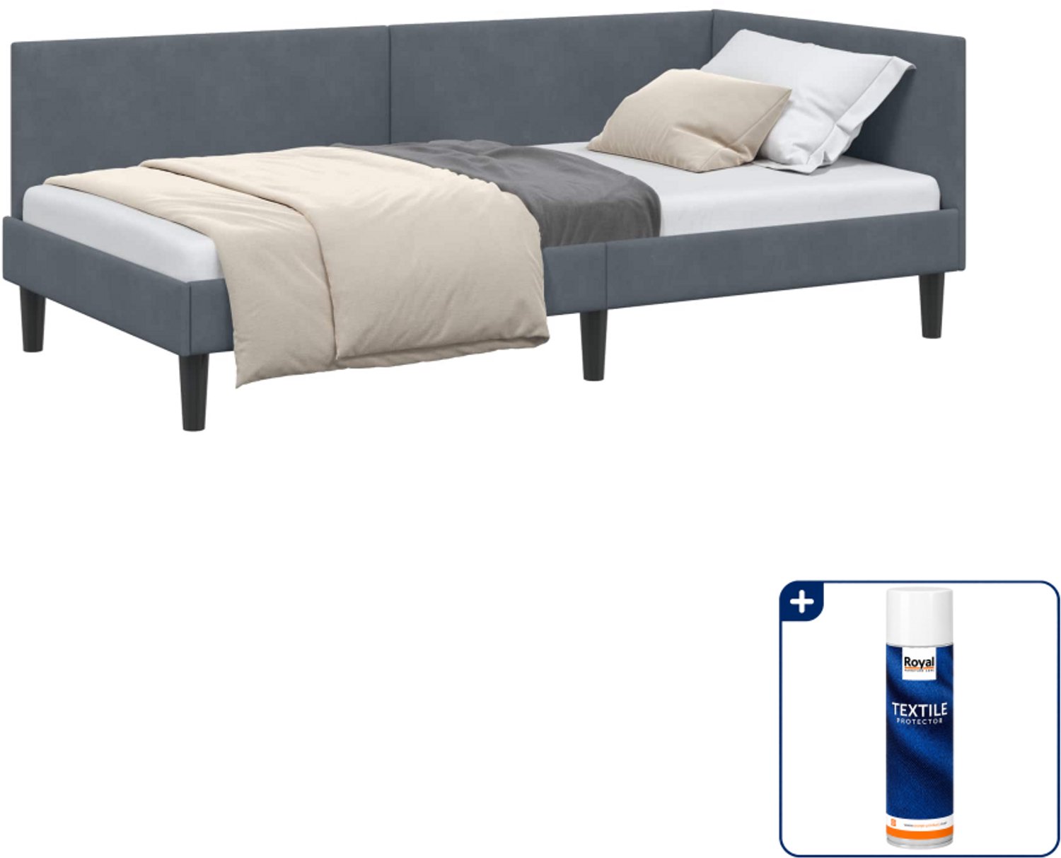 vidaXL hoekbedframe - 90 x 200 cm - fluweel - donkergrijs - Inclusief textielbeschermer 500 ml