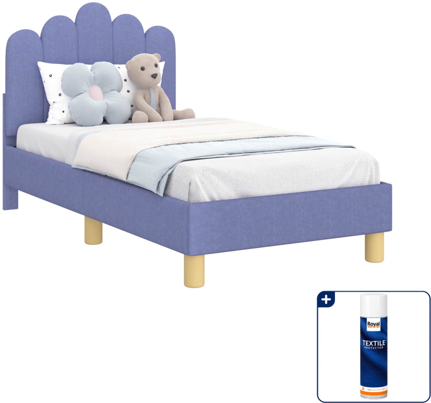 vidaXL peuterbed met hoofdbord - 70 x 140 cm - bewerkt hout - blauw - Inclusief textielbeschermer 500 ml