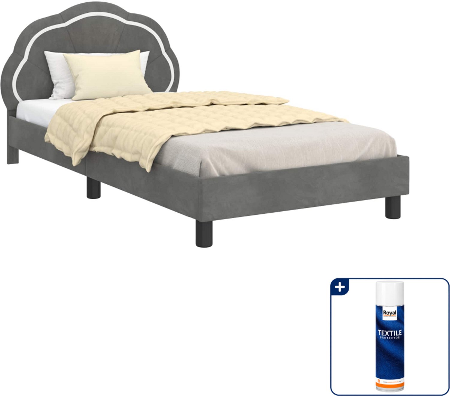 vidaXL kinderbedframe - 80 x 200 cm - bewerkt hout - donkergrijs - Inclusief textielbeschermer 500 ml