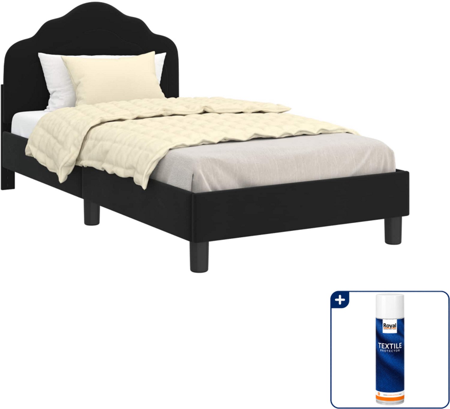 vidaXL kinderbedframe - 80 x 160 cm - fluweel - zwart - Inclusief textielbeschermer 500 ml