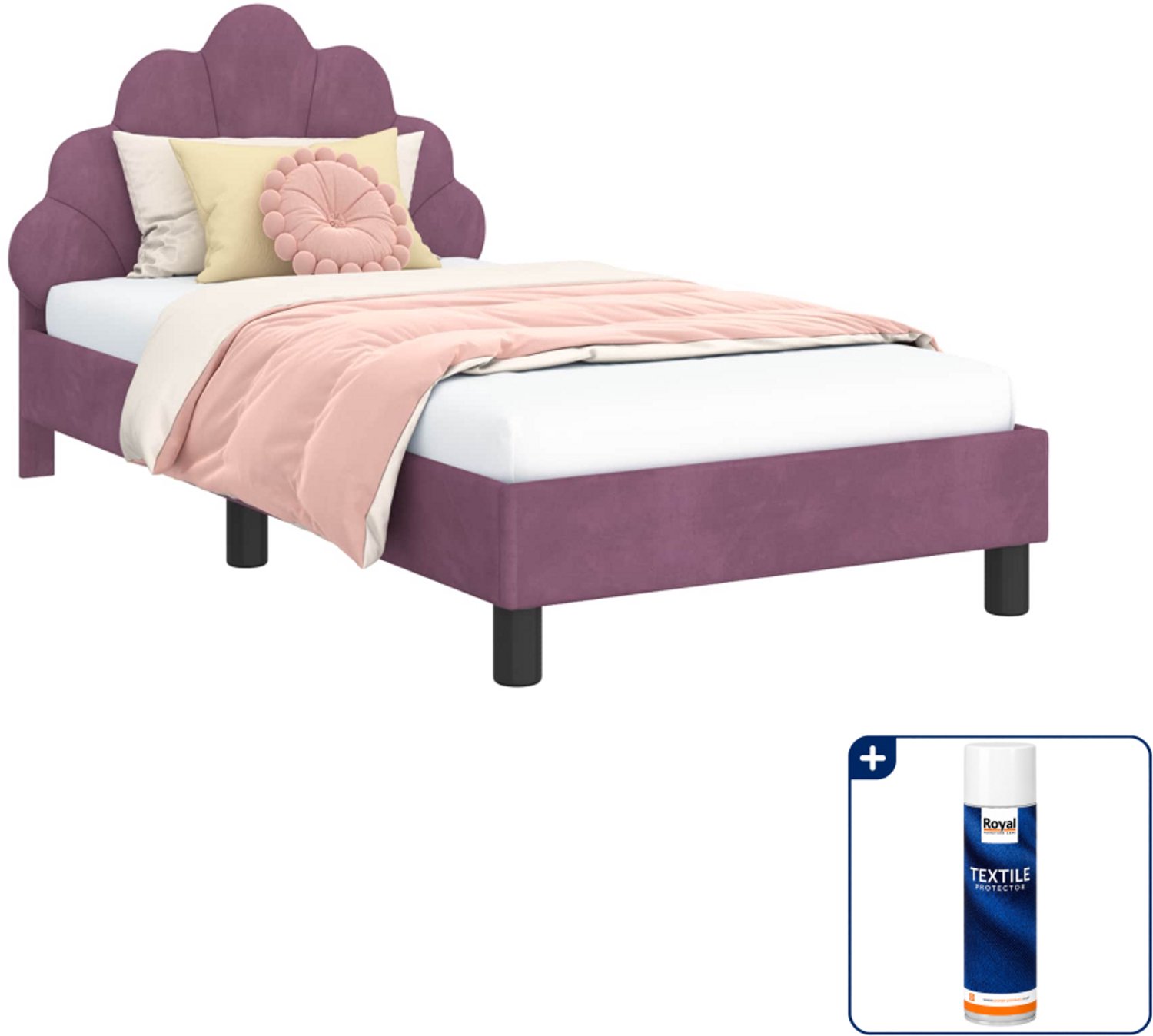 vidaXL kinderbedframe - 80 x 160 cm - fluweel - paars - Inclusief textielbeschermer 500 ml
