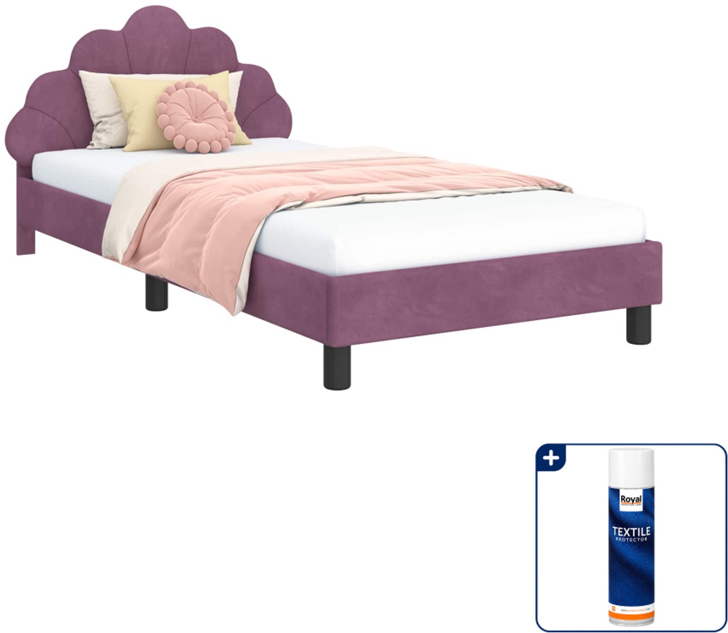 vidaXL kinderbedframe - 80 x 200 cm - fluweel - paars - Inclusief textielbeschermer 500 ml