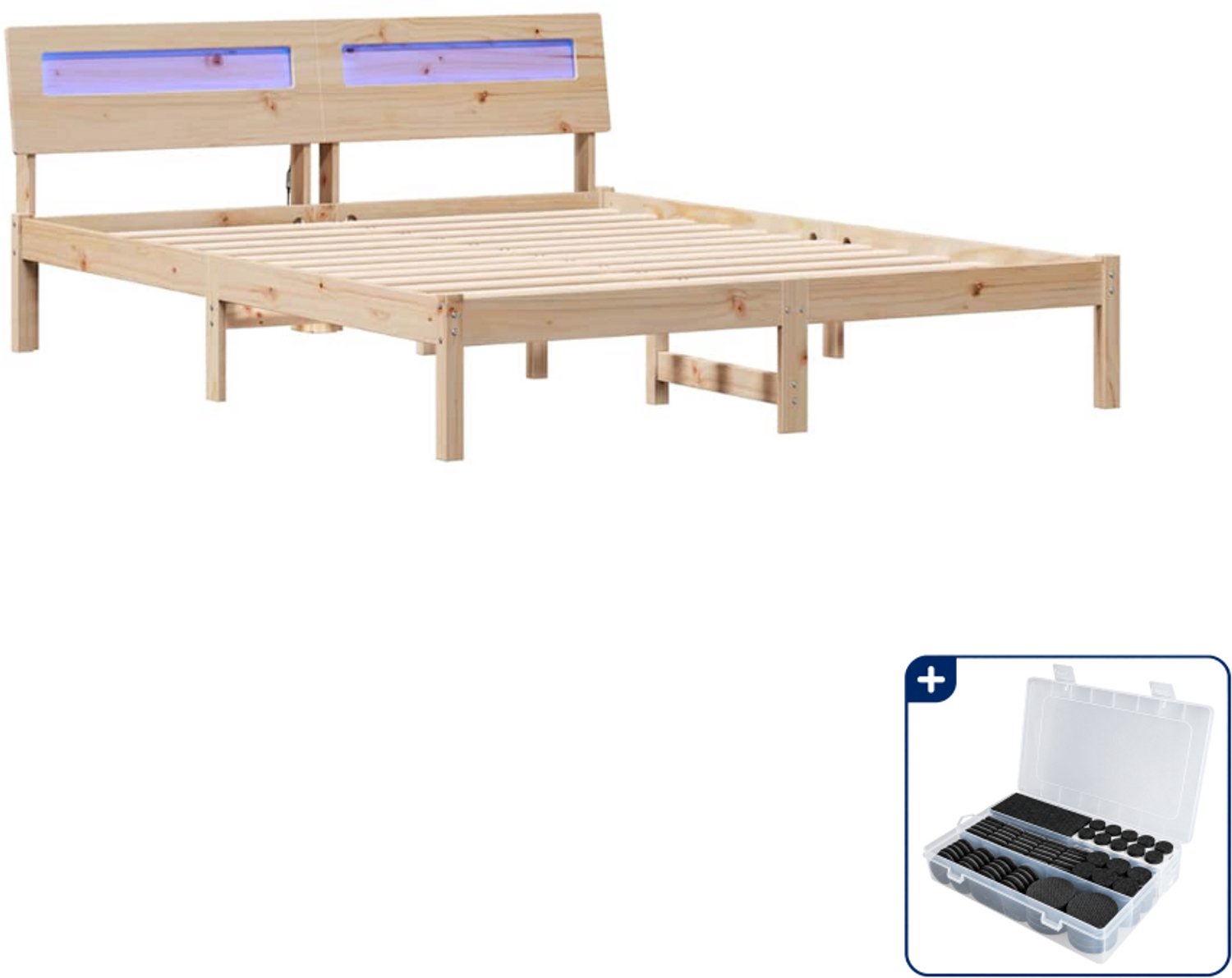 vidaXL bedframe met hoofdeinde - Queensize - 160 x 200 cm - bruin - Inclusief antikrasvilt 177-delig