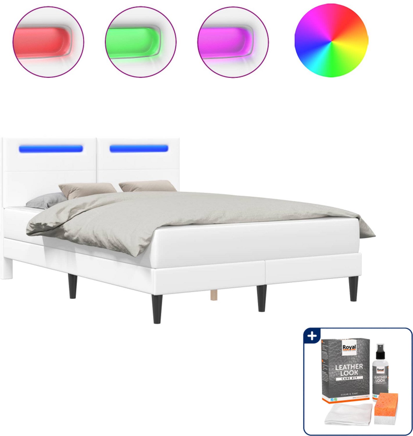 vidaXL Bedframe - 120 x 200 cm - kunstleer - wit - Inclusief onderhoudsset voor kunstleer 150 ml