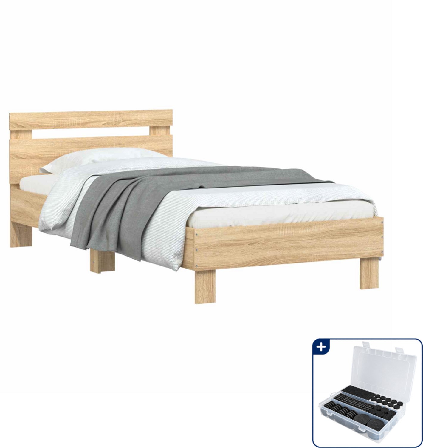 vidaXL bedframe - 80 x 200 cm - bewerkt hout - sonoma eiken - Inclusief antikrasvilt 177-delig Bruin