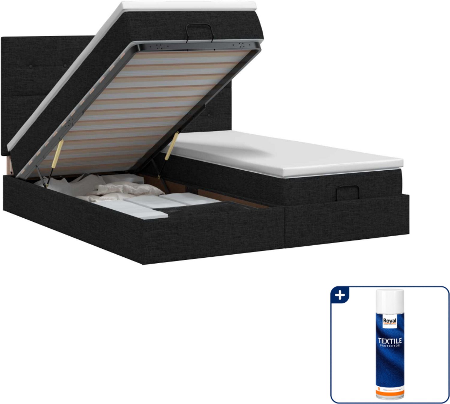 vidaXL ottoman bed - 200 x 200 cm - zwart - 2 stuks - Inclusief textielbeschermer 500 ml