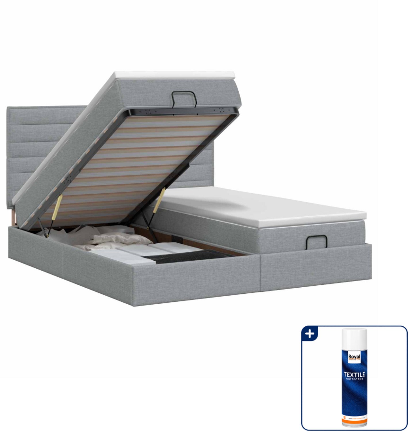 vidaXL Ottoman bedset - Super kingsize - 200 x 200 cm - lichtgrijs - Inclusief textielbeschermer 500 ml