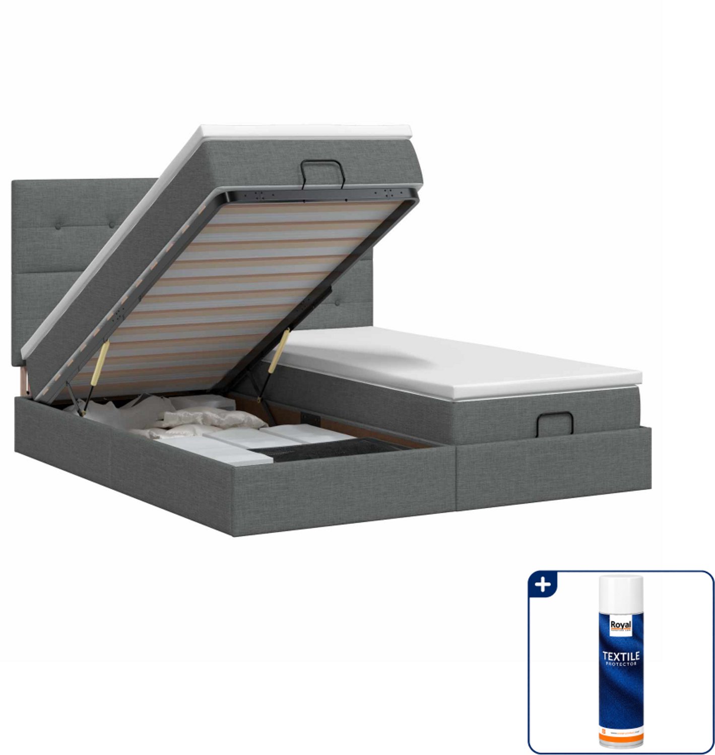 vidaXL ottoman bed - queensize - 160 x 200 cm - donkergrijs - Inclusief textielbeschermer 500 ml Donker Grijn