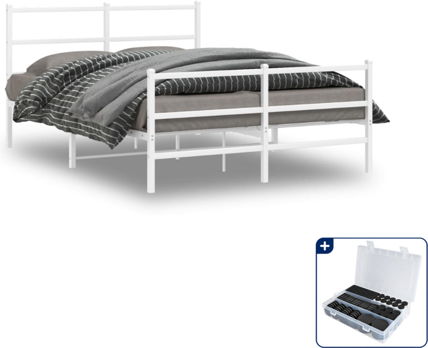 vidaXL bedframe met hoofd- en voeteneinde - 140 x 190 cm - wit - Inclusief antikrasvilt 177-delig
