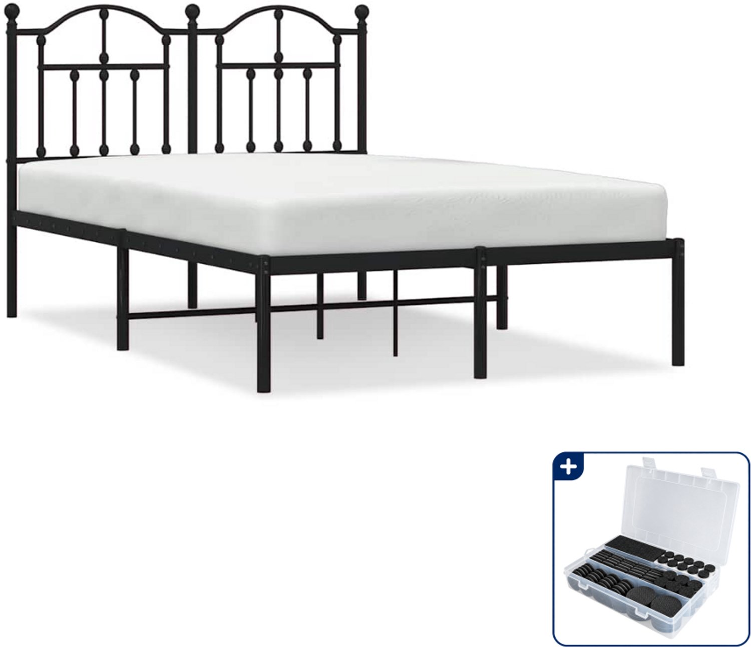 vidaXL bedframe met hoofdbord - 120 x 200 cm - staal - zwart - Inclusief antikrasvilt 177-delig