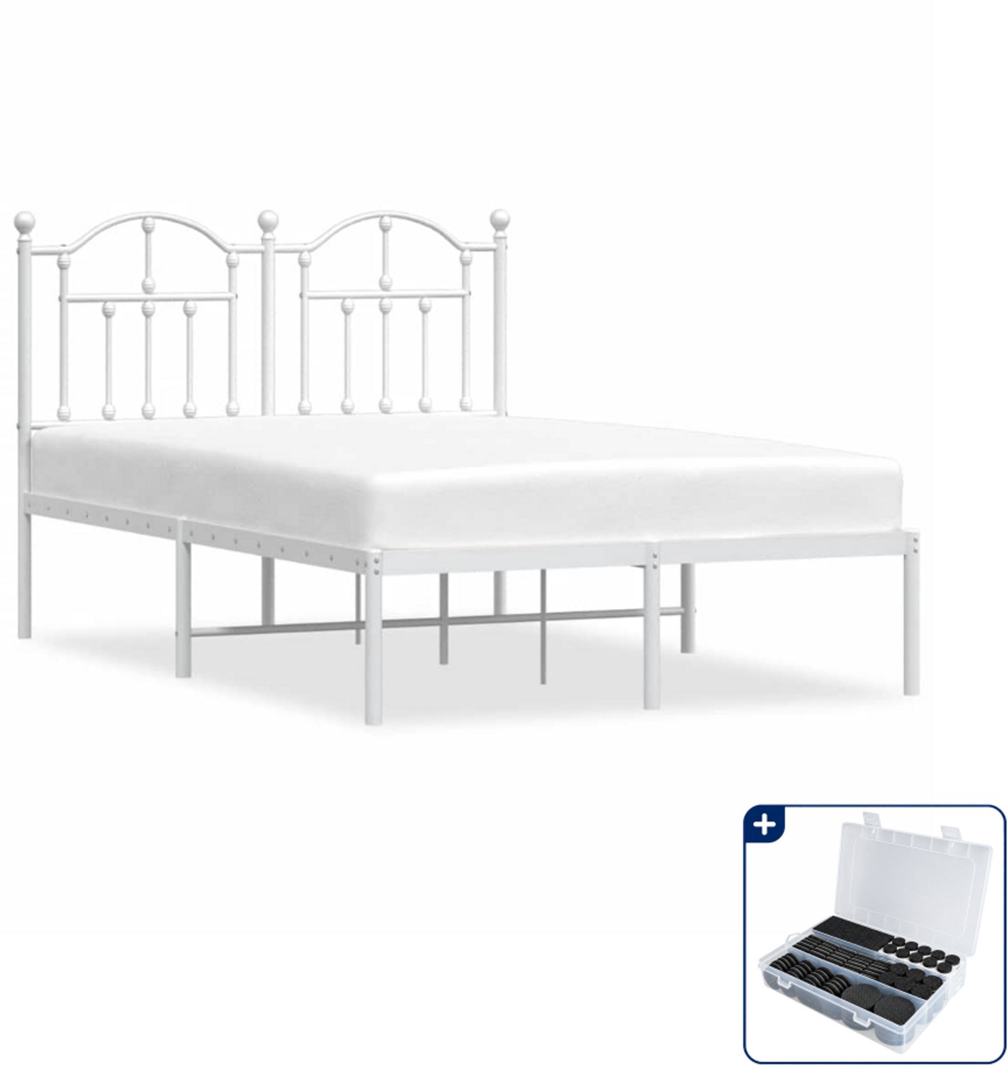 vidaXL bedframe met hoofdbord - 120 x 190 cm - staal - wit - Inclusief antikrasvilt 177-delig