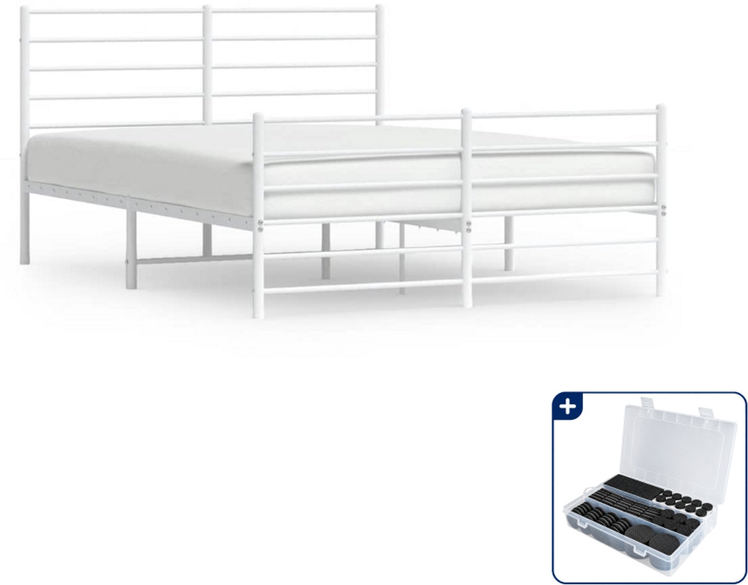 vidaXL Bedframe - 120 x 200 cm - staal - wit - Inclusief antikrasvilt 177-delig