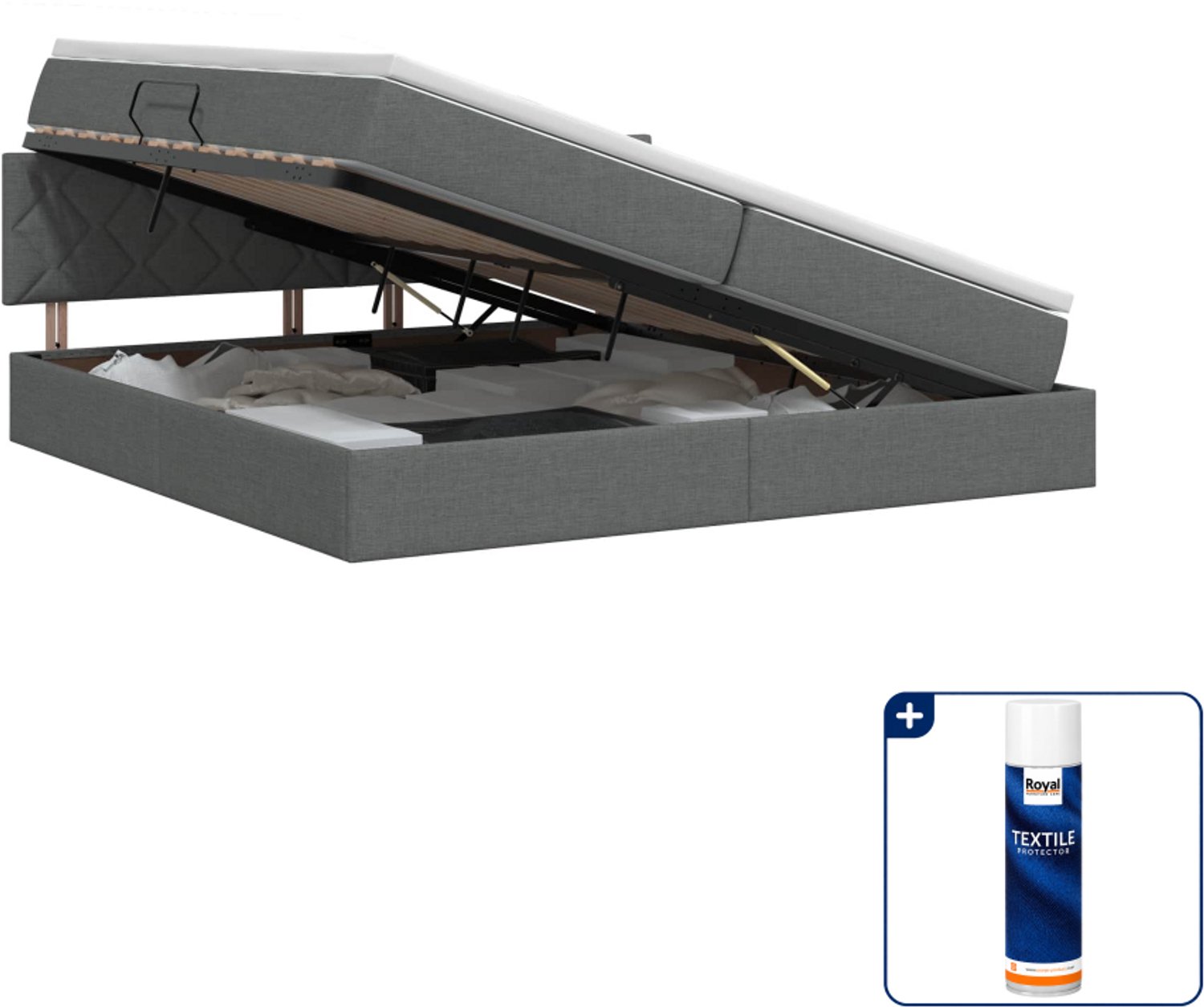vidaXL opbergbed met matras - 200 x 200 cm - donkergrijs - Inclusief textielbeschermer 500 ml Donker Grijn