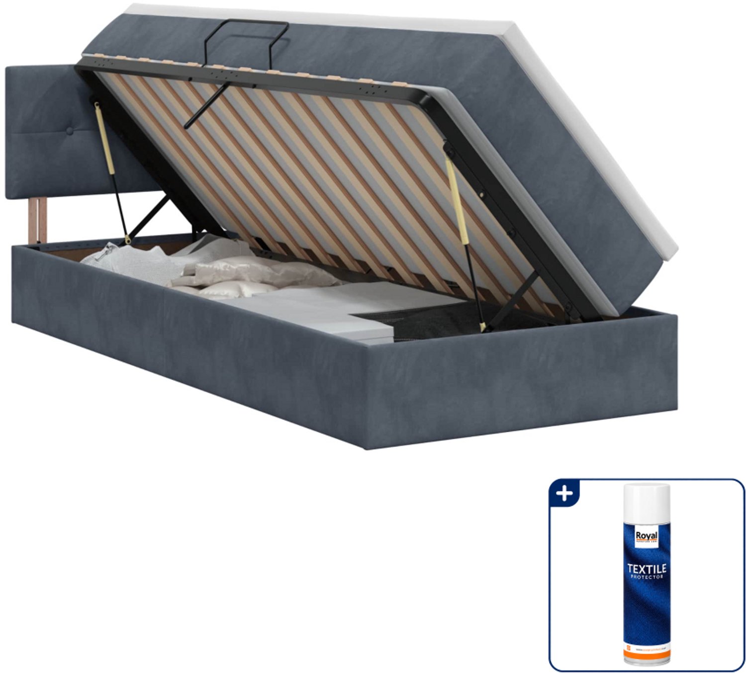 vidaXL opbergbed met matras - 90 x 190 cm - fluweel - donkergrijs - Inclusief textielbeschermer 500 ml Donker Grijn
