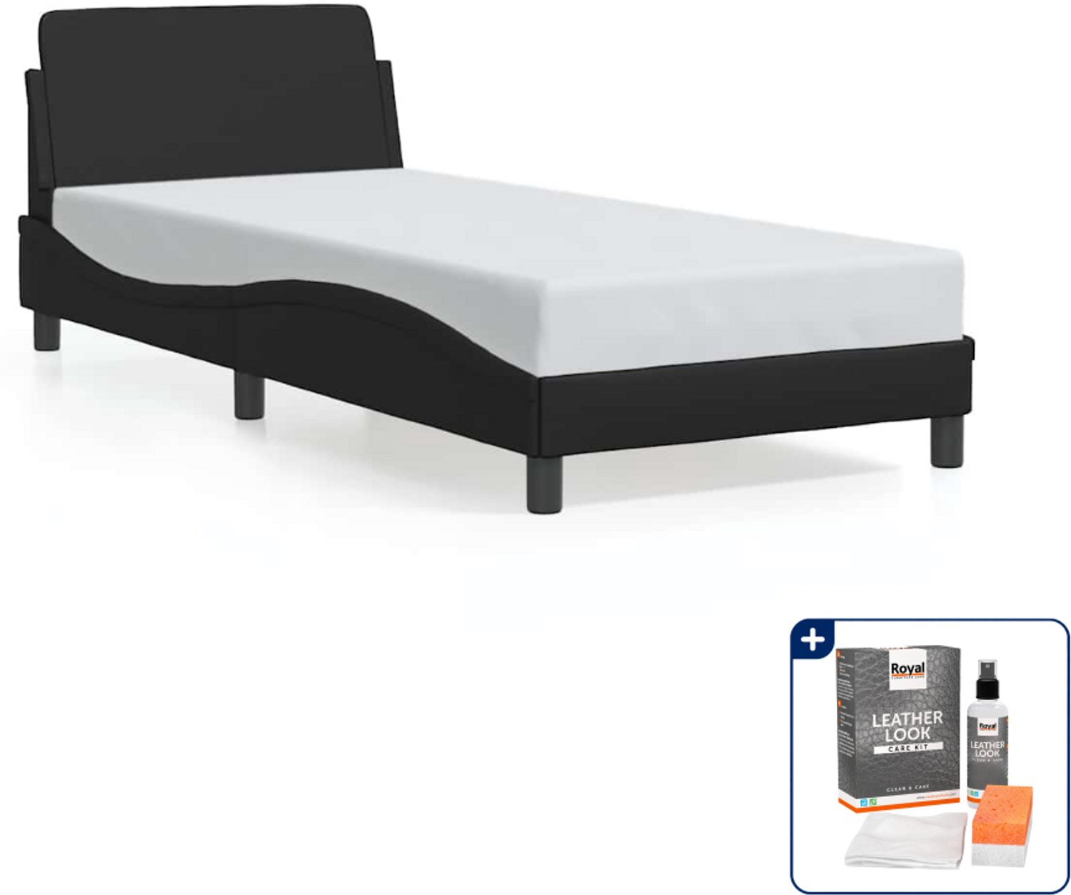 vidaXL bedframe Dover - 90 x 200 cm - kunstleer - zwart - Inclusief onderhoudsset voor kunstleer 150 ml