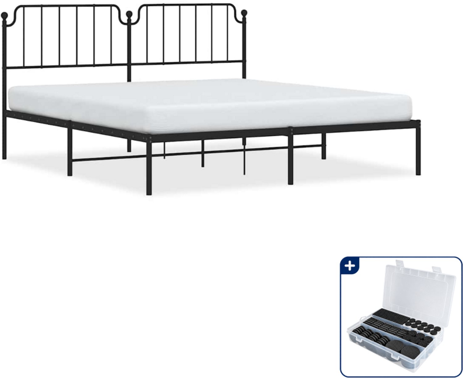 vidaXL bedframe met hoofdbord - 183 x 213 cm - metaal - zwart - Inclusief antikrasvilt 177-delig