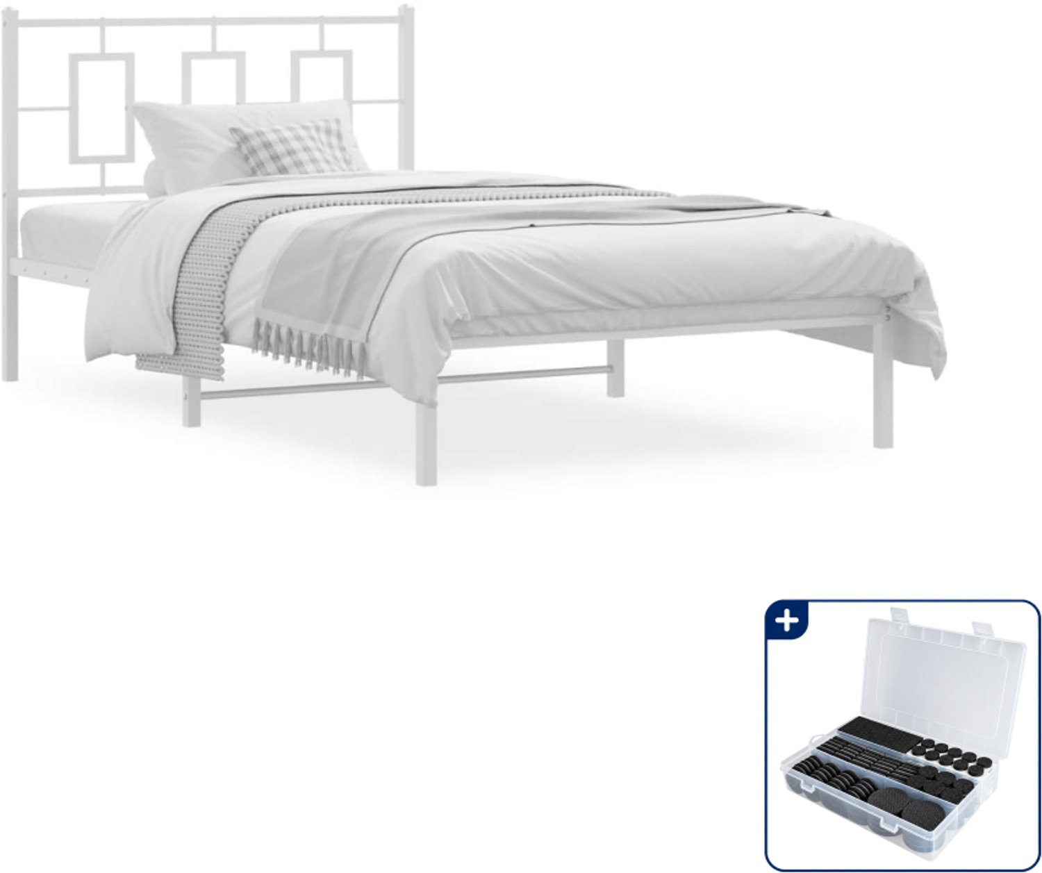 vidaXL bedframe - 107 x 203 cm - staal - wit - Inclusief antikrasvilt 177-delig