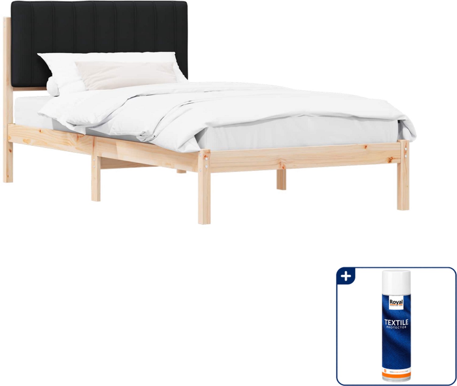 vidaXL bedframe 100 x 200 cm - massief grenenhout - zwart - Inclusief textielbeschermer 500 ml