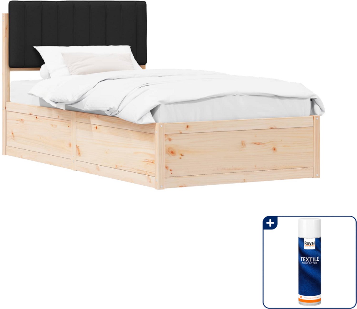 vidaXL bedframe - 100 x 200 cm - massief grenenhout - zwart - Inclusief textielbeschermer 500 ml
