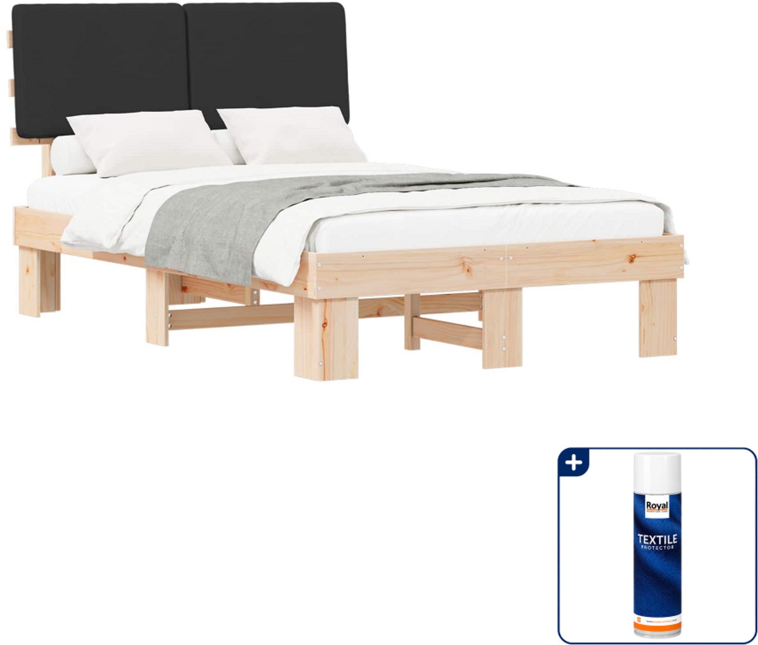 vidaXL bedframe - 120 x 200 cm - massief grenenhout - zwart - Inclusief textielbeschermer 500 ml
