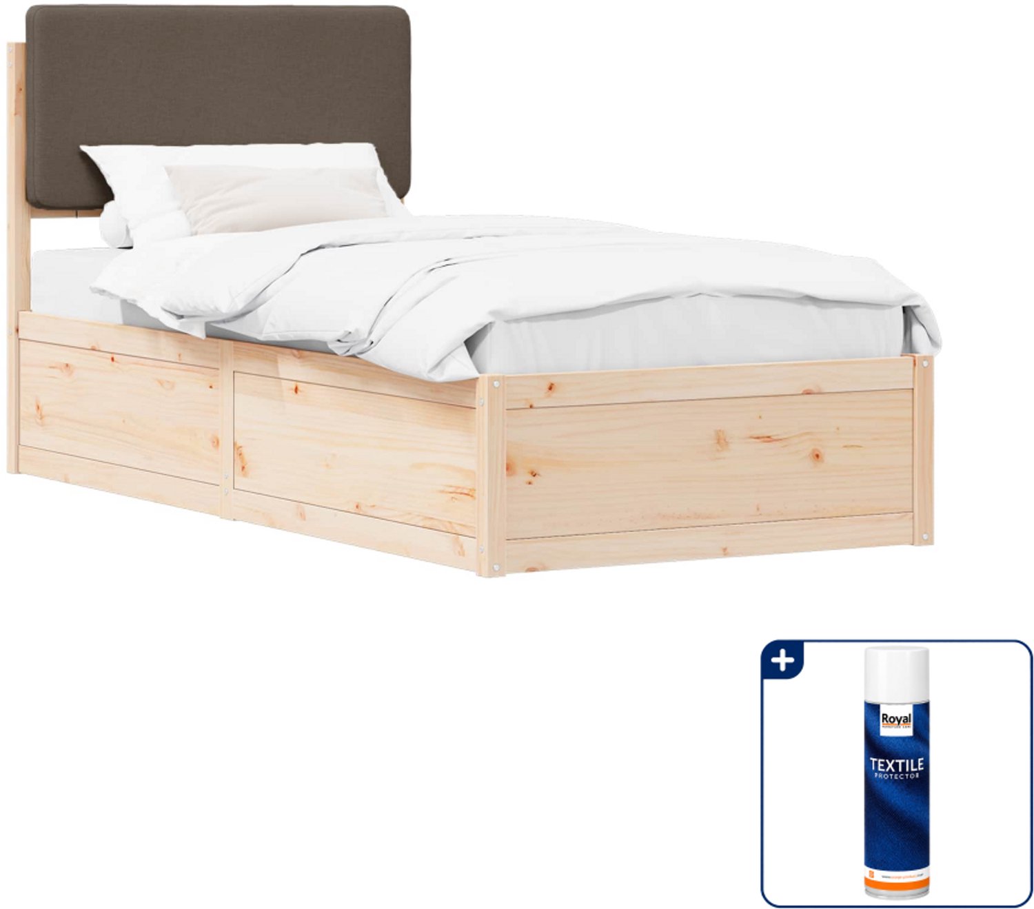 vidaXL bedframe - 90 x 190 cm - massief grenenhout - taupe - Inclusief textielbeschermer 500 ml