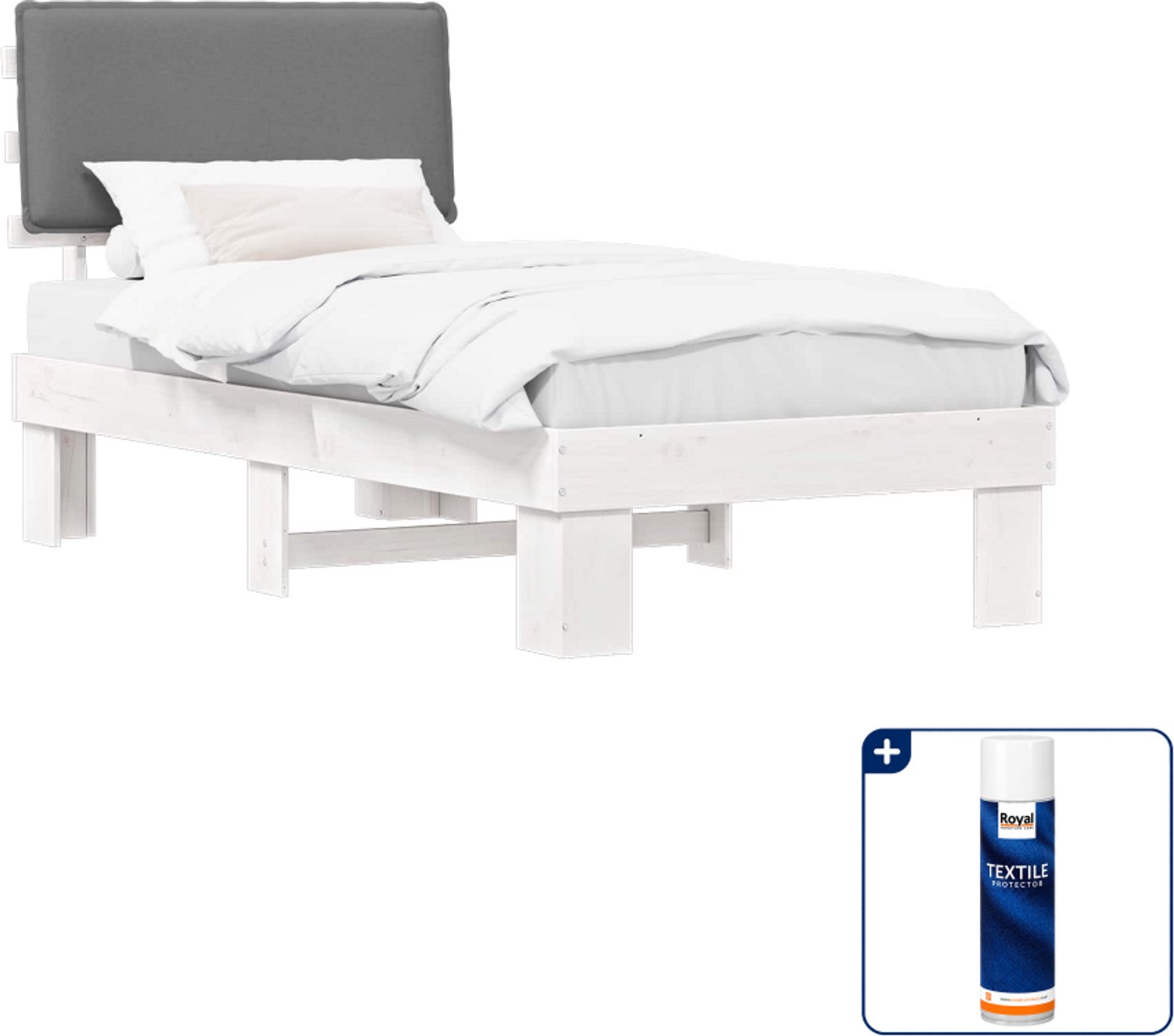 vidaXL bedframe - 90 x 190 cm - massief grenenhout - lichtgrijs - Inclusief textielbeschermer 500 ml