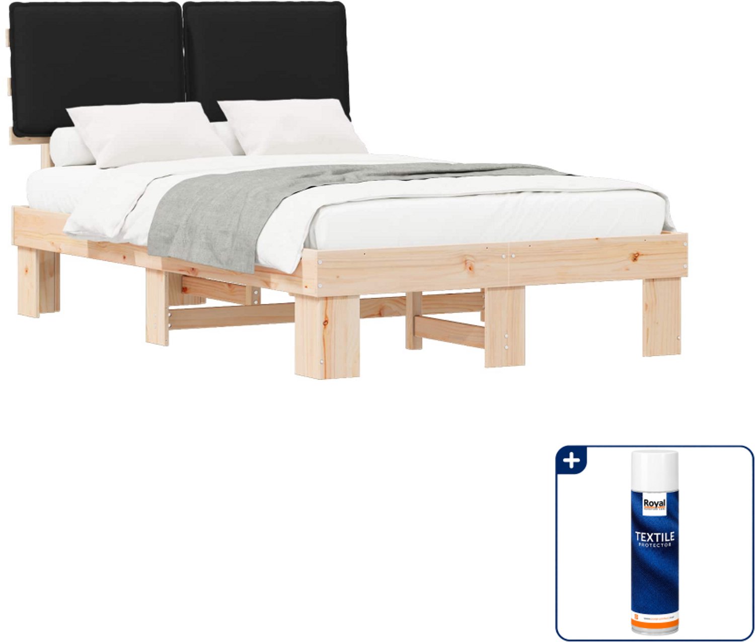 vidaXL bedframe - 120 x 200 cm - massief grenenhout - zwart - Inclusief textielbeschermer 500 ml