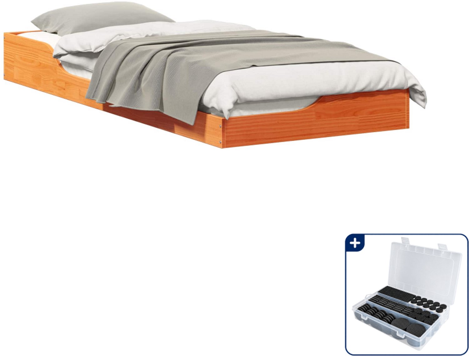 vidaXL bedframe - 90 x 220 cm - massief grenenhout - wasbruin - Inclusief antikrasvilt 177-delig