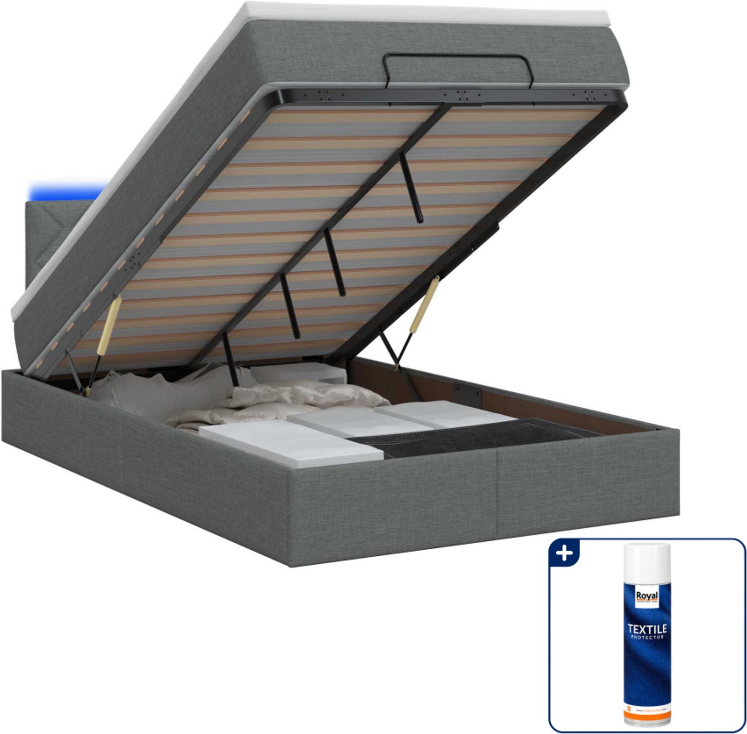 vidaXL ottoman bed met matras en led - 120 x 200 cm - donkergrijs - Inclusief textielbeschermer 500 ml