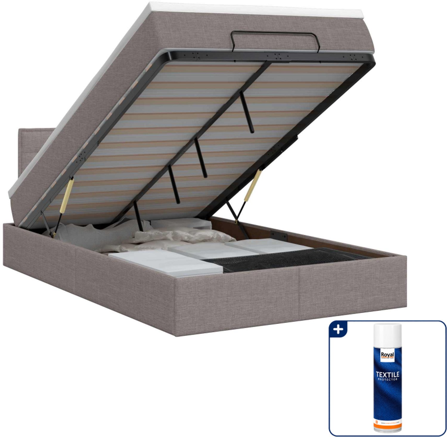 vidaXL ottoman bed met matras - 120 x 200 cm - taupe - Inclusief textielbeschermer 500 ml