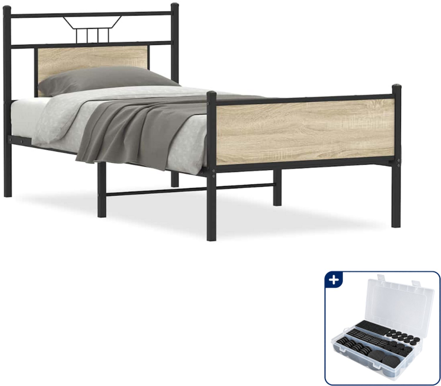 vidaXL bedframe - 90 x 190 cm - sonoma eiken - Inclusief antikrasvilt 177-delig Bruin