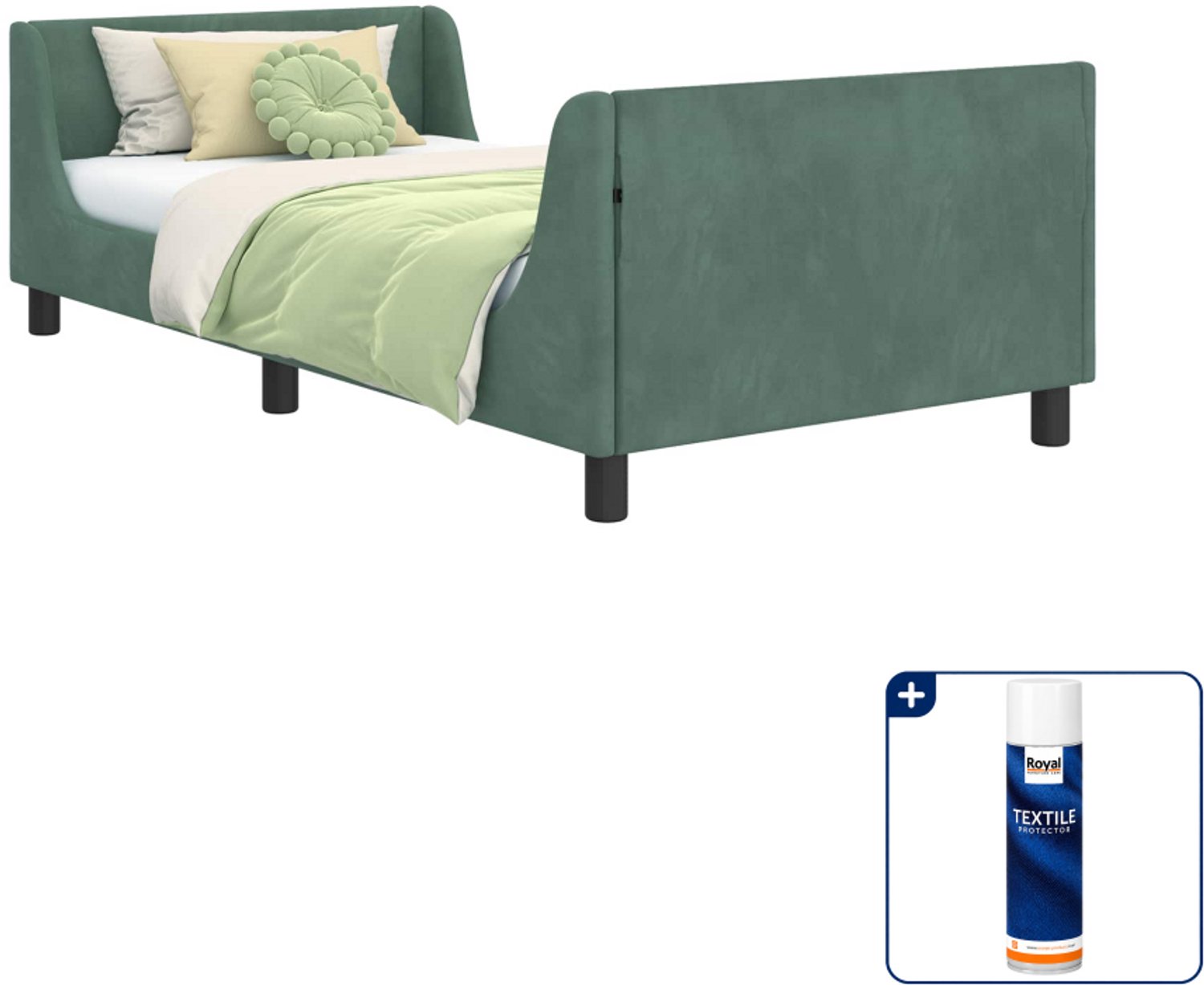 vidaXL kinderbedframe - 90 x 200 cm - bewerkt hout - zeegroen - Inclusief textielbeschermer 500 ml
