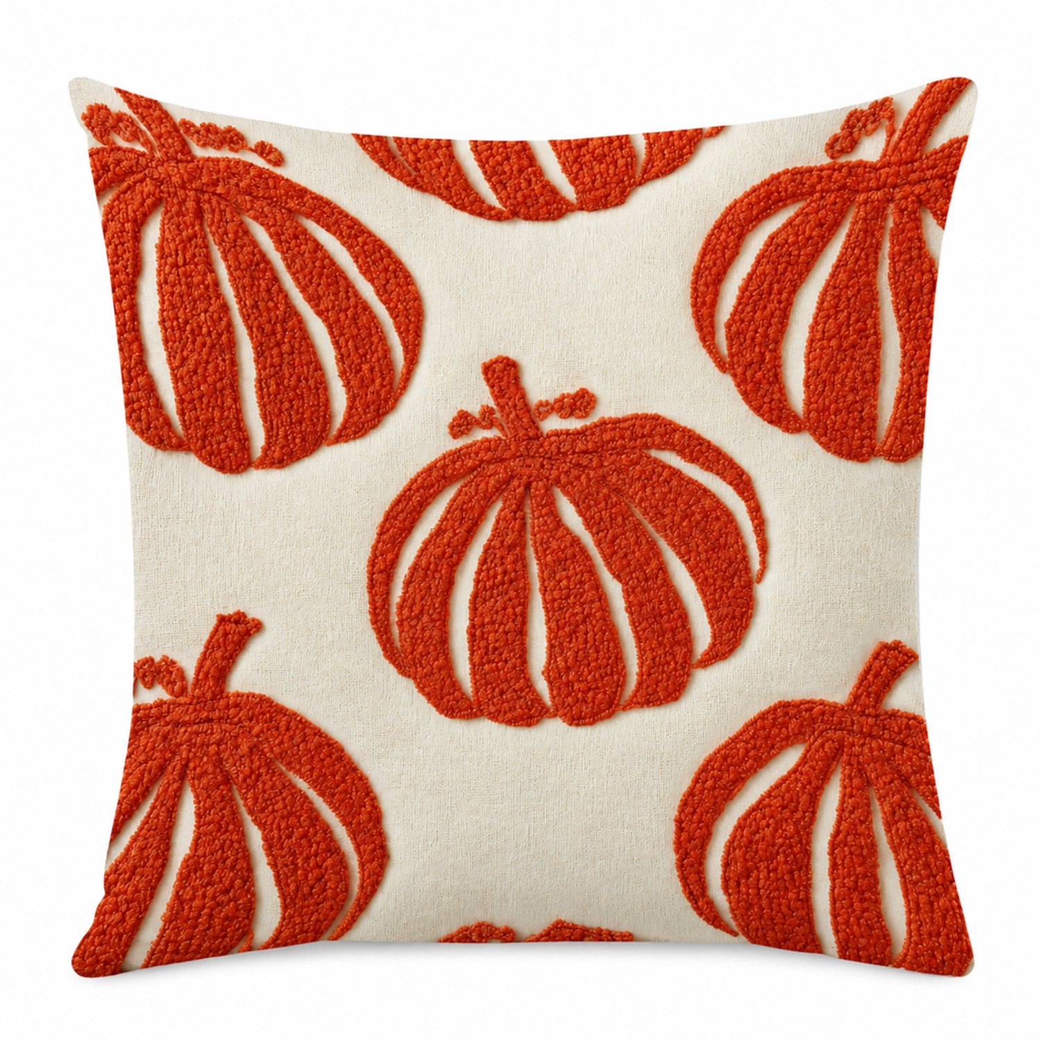 SWGOTA Linnen sierkussenhoes 45 x 45 cm met oranje pompoenmotief in reliëf op een crèmekleurige ondergrond voor bank of bed