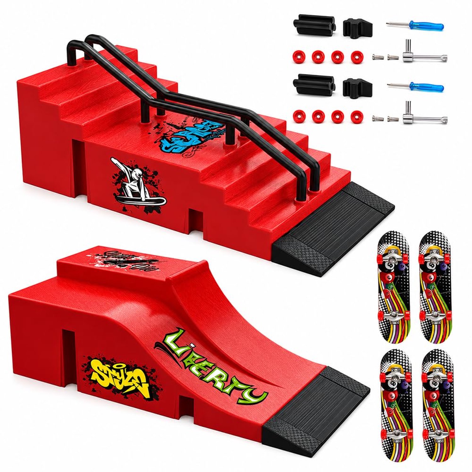 Vingerskateboard- en Vingerboardhellingsset Rood