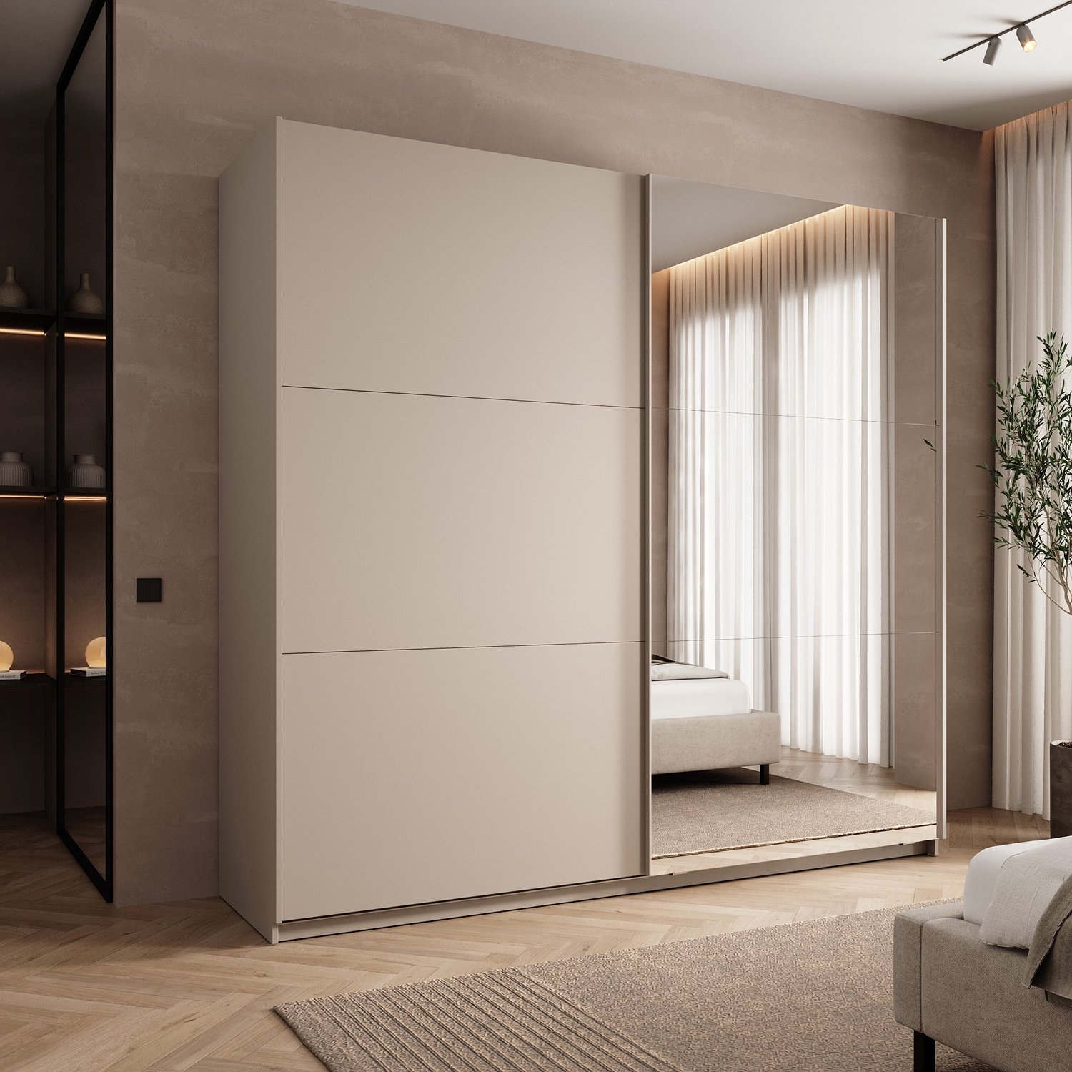 MEUBELLA Savio - Kledingkast met schuifdeuren - Beige - 221x60x207 cm