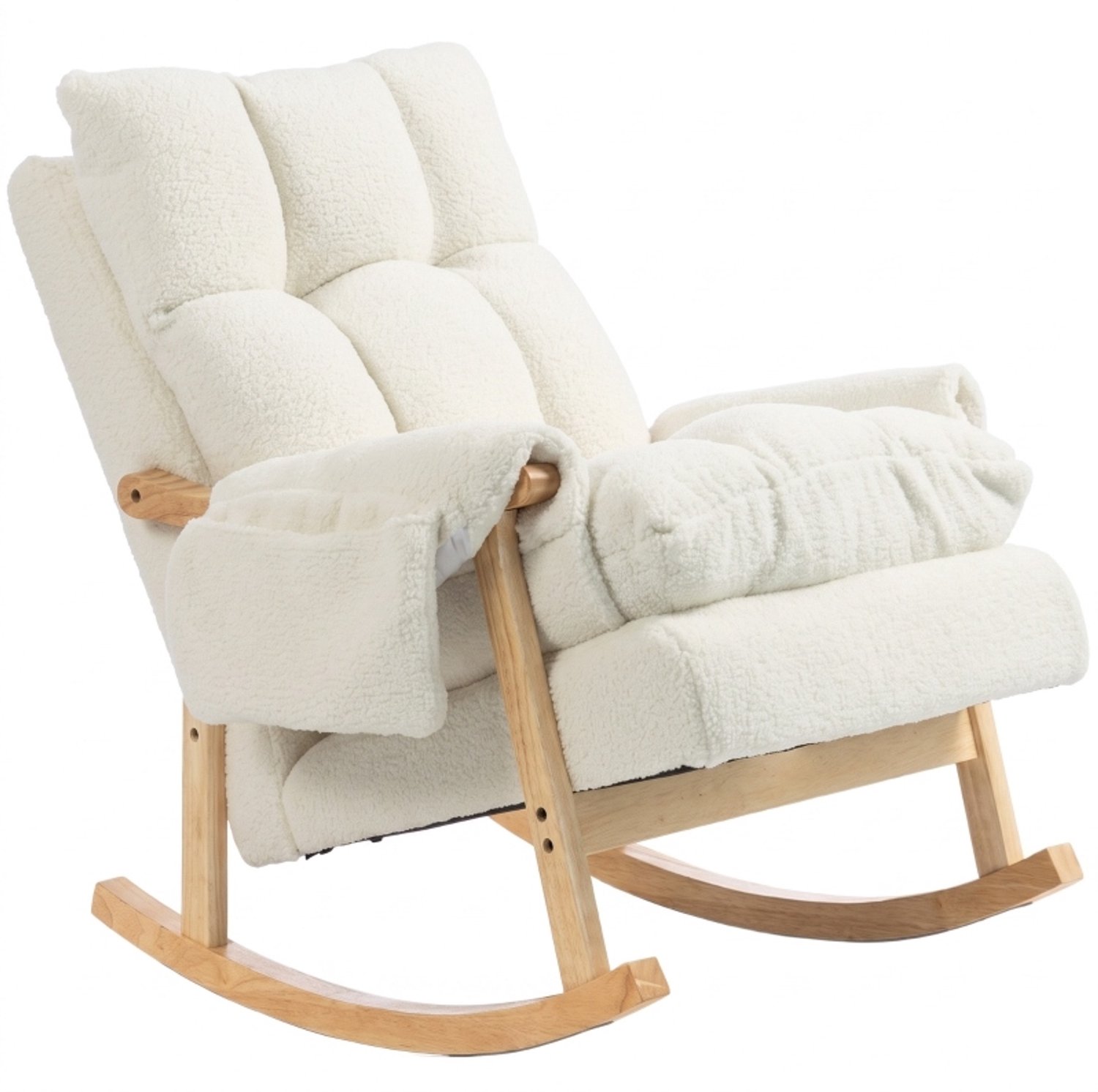 STILVORA Schommelstoel 77 x 104 x 93 cm - Zachte Zitting en Twee Zijvakken - Voor Woonkamer en Slaapkamer - Sneeuwflanel en Hout - Crèmewit Crème-wit
