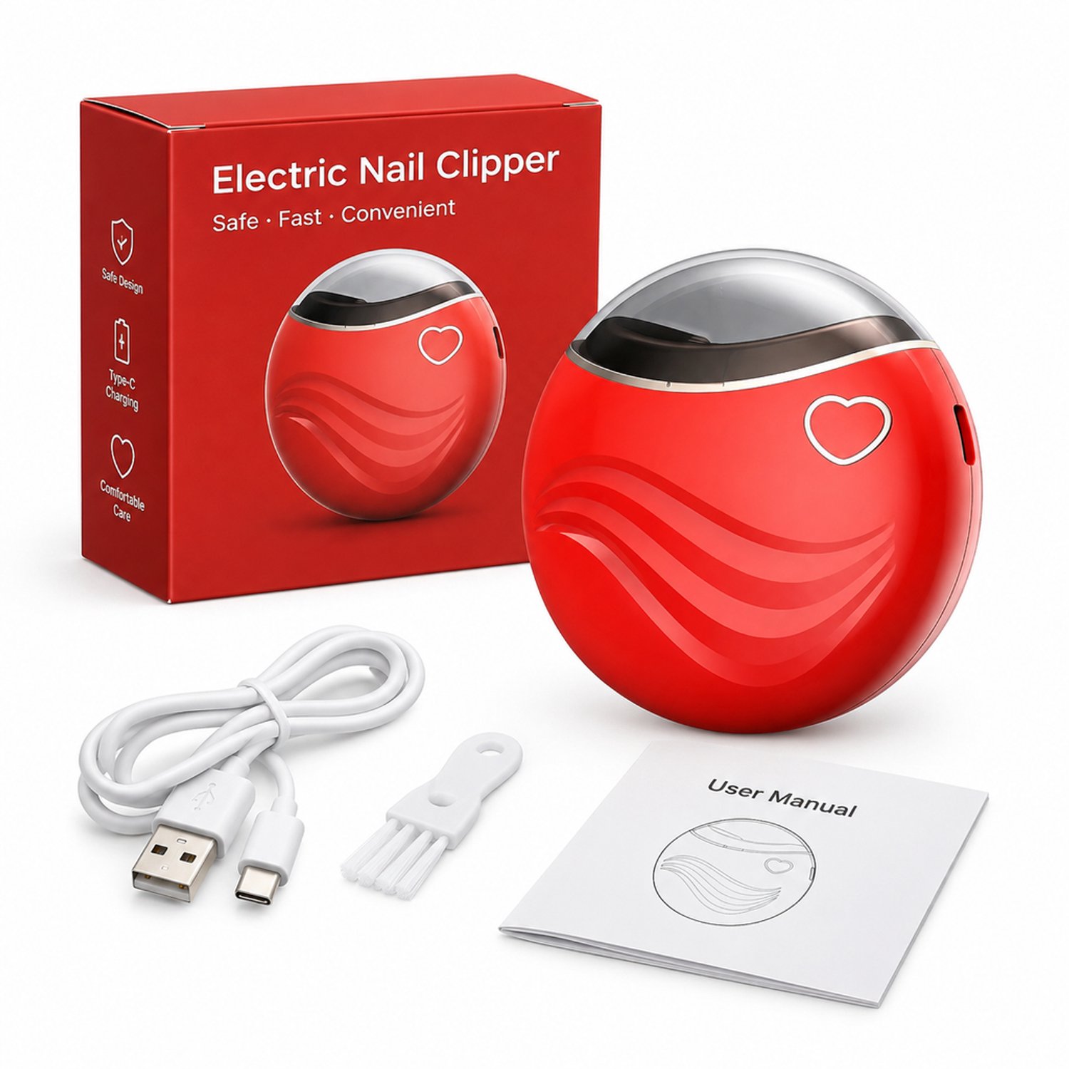 elektrische nagelknipper - multifunctioneel - spatwerend en tegen huidknellen - rood met Engelstalige verpakking