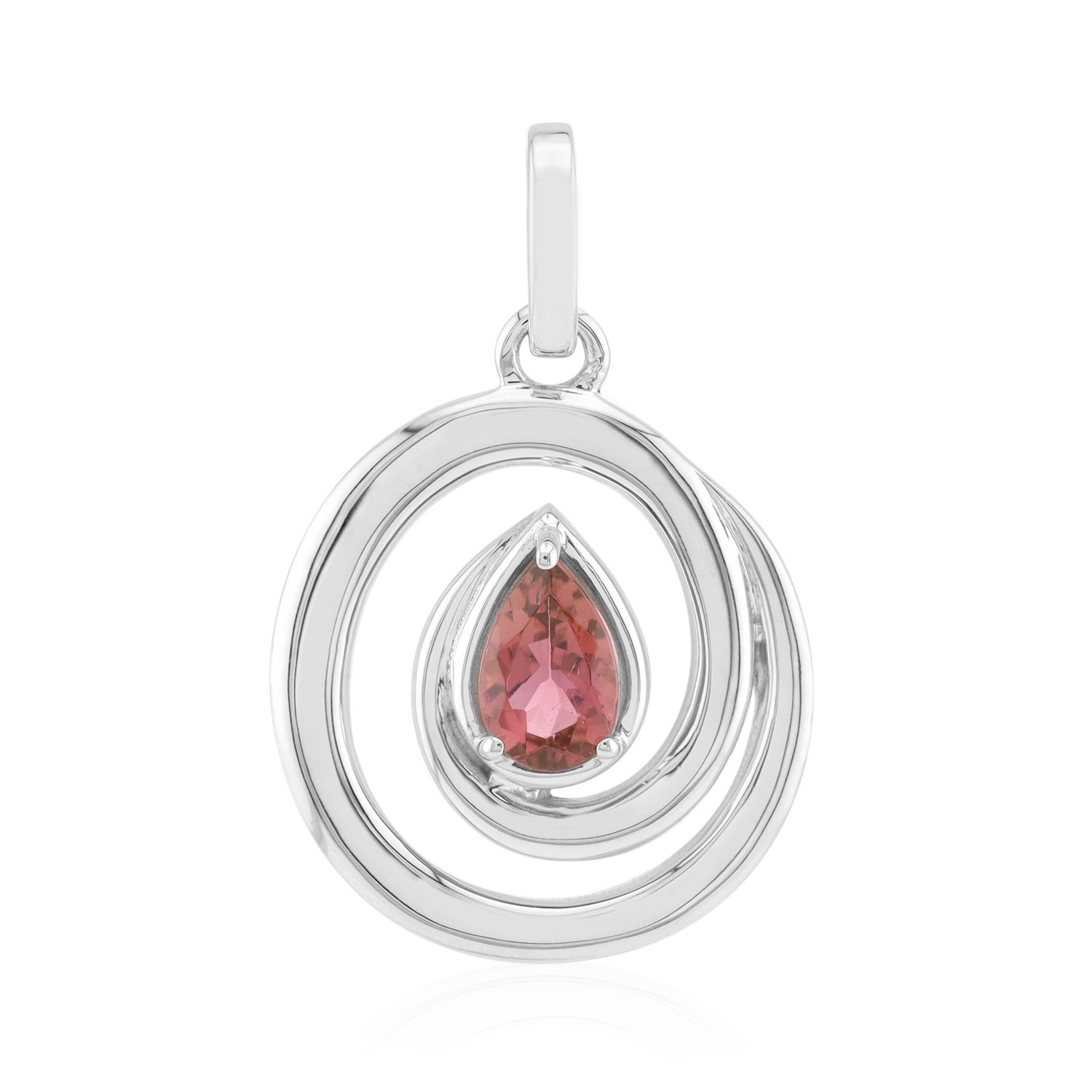 Cavill - Hanger 925 Sterling Zilver met Palladium - Peervormige Roze Braziliaanse Toermalijn 0,323 ct - Elegant Dubbel Gebogen Design