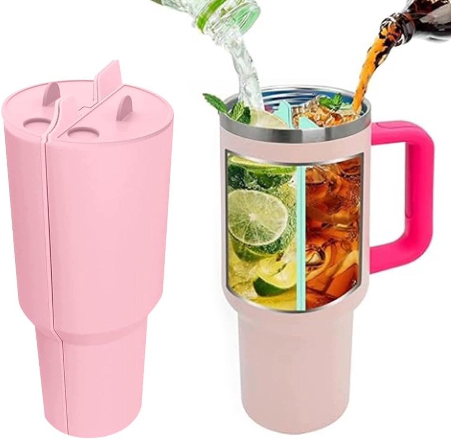 Merkloos 2-in-1 Drankseparator voor 40 oz Mok - Roze Siliconen