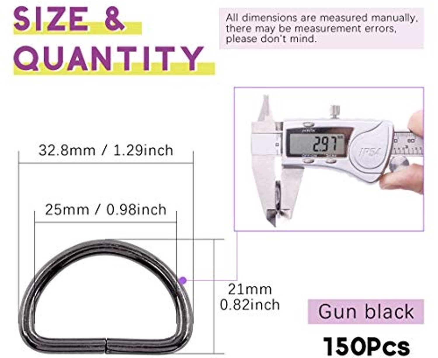150x Zwarte Matte D-Ringen Metaal 25mm voor Sleutelhangers & Banden