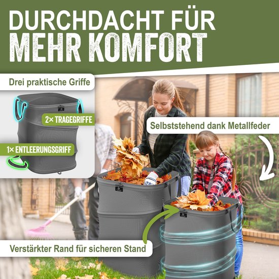 KESSER® Pop-up tuinzak set van 2 x 219 liter - Zelfstaand en opvouwbaar - Antraciet/zwart — afbeelding 2
