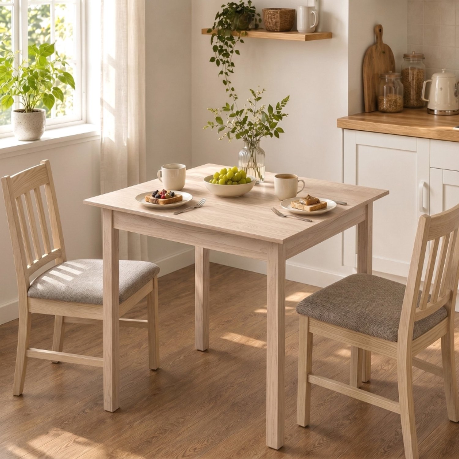 HAUSS SPOLE Eettafel - Vierkante Tafel Voor Twee Personen - Ruimtebesparend Voor Keuken En Eetkamer - Gelakt Hout - 75x75x76 Cm - Natuurlijke Houtkleur Natuurlijk hout