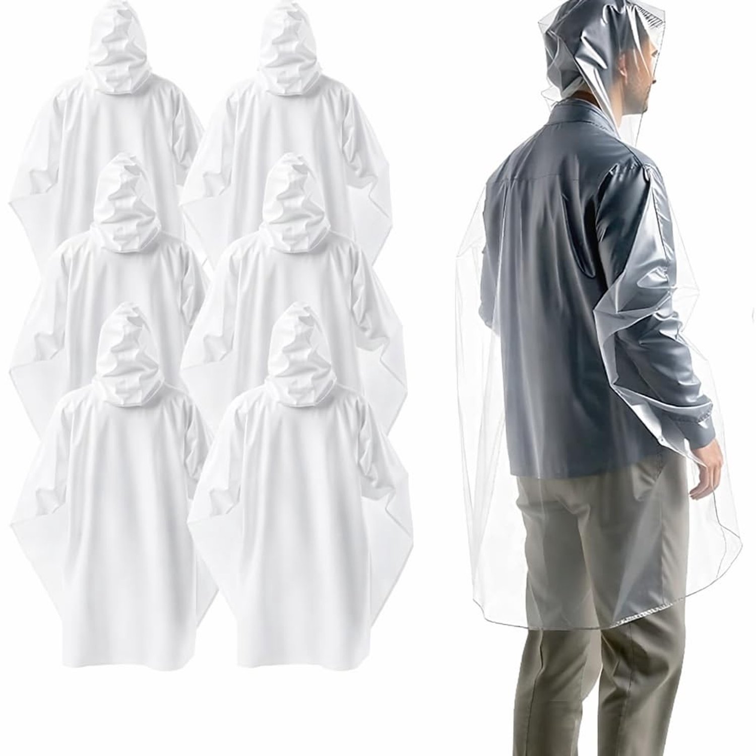 Famanu - Wegwerp-regenponcho met capuchon - Bescherming tegen regen - Transparant en waterdicht - 1 stuk