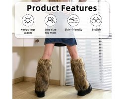 Fluffy Leg Warmers voor Dames, Furry Boot Covers in Bruin met Rekbare Manchet voor Extra Comfort