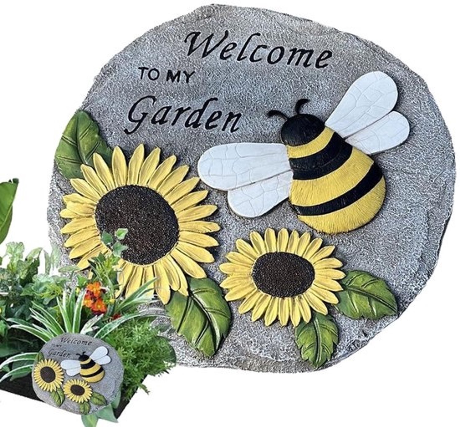 Decoratieve tuinstenen - Stapstenen voor gazon - Tuin decoreren - Handgemaakt ontwerp van hars - 23 cm diameter