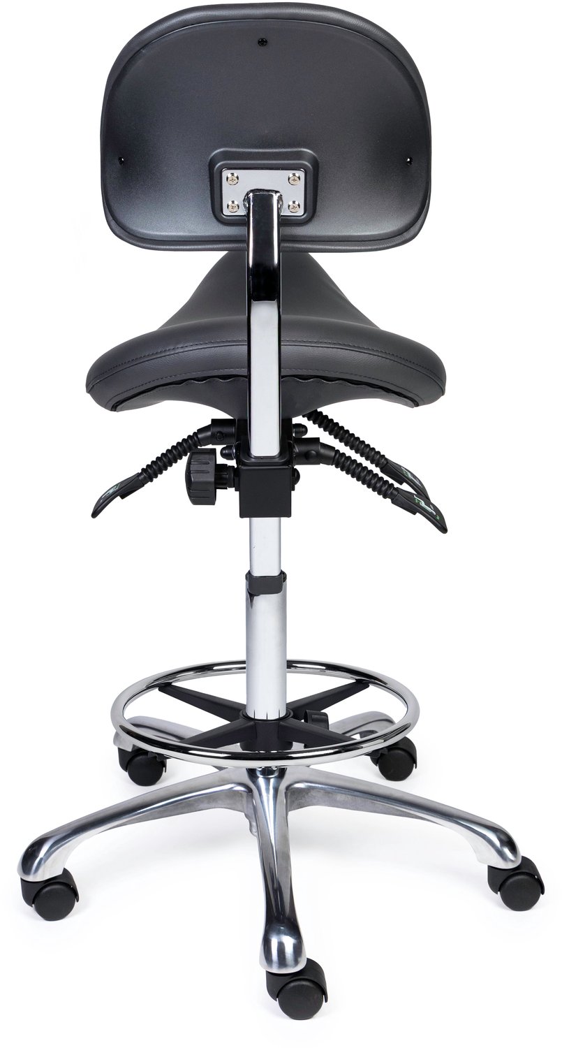 Ergonomische Zadelkruk met Rugleuning Premium Grijs op Wielen Lage uitvoering (45-58cm) / Zonder voetensteun / Standaard wielen