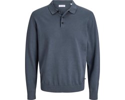 JACK & JONES Basic knit long sleeve polo slim fit - heren polo katoen met polo kraag - blauw (turbulence)